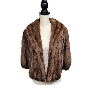 Vintage Mink Fur Cape Stole Wrap Pastel Brown Jones Designs Vertical Satin Lined